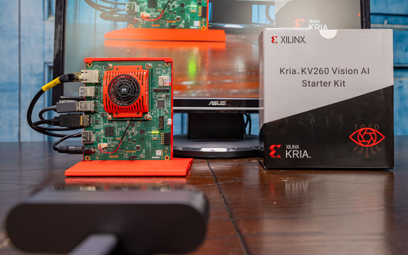 Xilinx Kria KV 260 Vision AI Starter Kit Running With Box And Logitech Camera 2