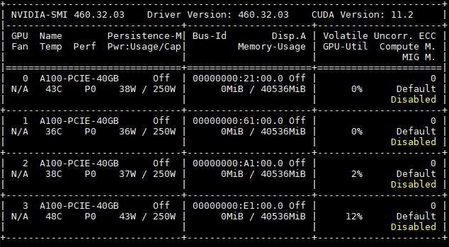 ASRock Rack 2U4G ROME 2T GPU A100 Nvidia Smi