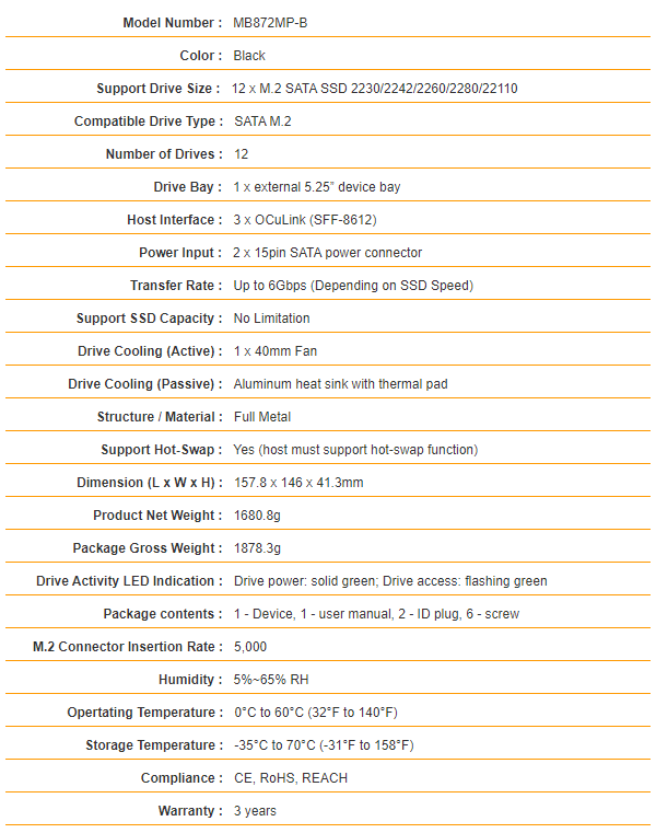 ICY DOCK MB872MP B Specs