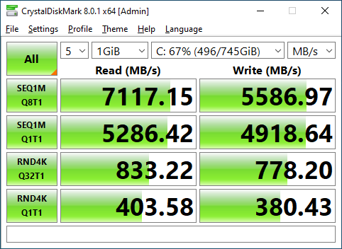 Intel P5800X 800GB CrystalDiskMark 1GB