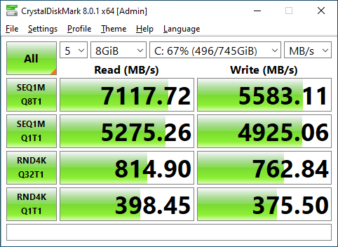 Intel P5800X 800GB CrystalDiskMark 8GB