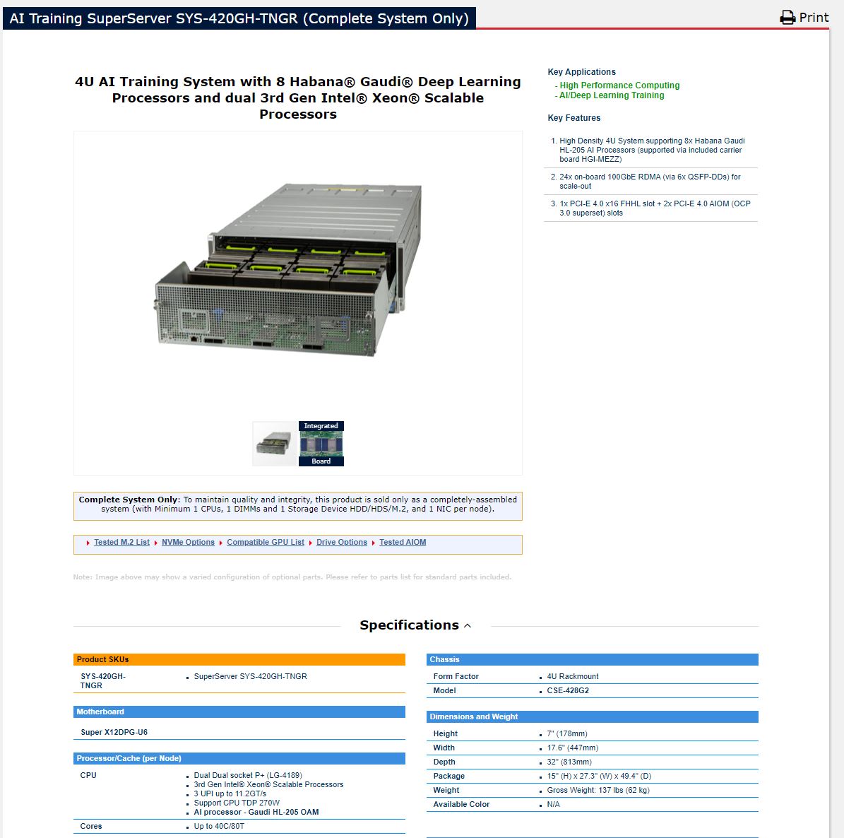 Supermicro SYS 420GH TNGR Specs