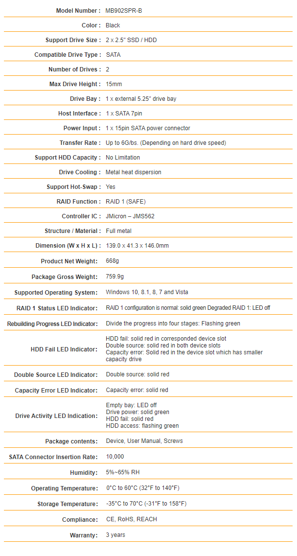 ICY DOCK MB902SPR B Specs