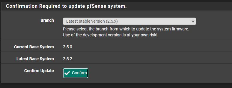 PfSense 2.5.0 To 2.5.2 Update