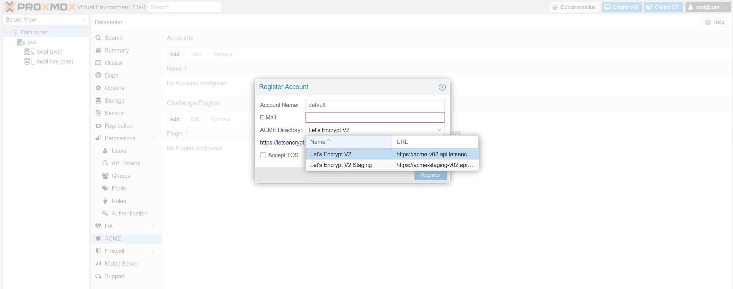 Install Proxmox VE 7 ACME