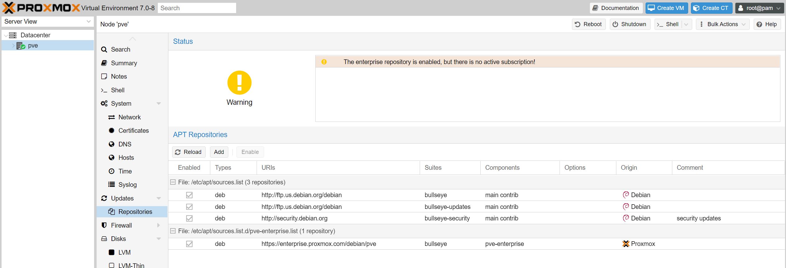 Install Proxmox VE 7 Initial Installation Enterprise Subscription Not Enabled