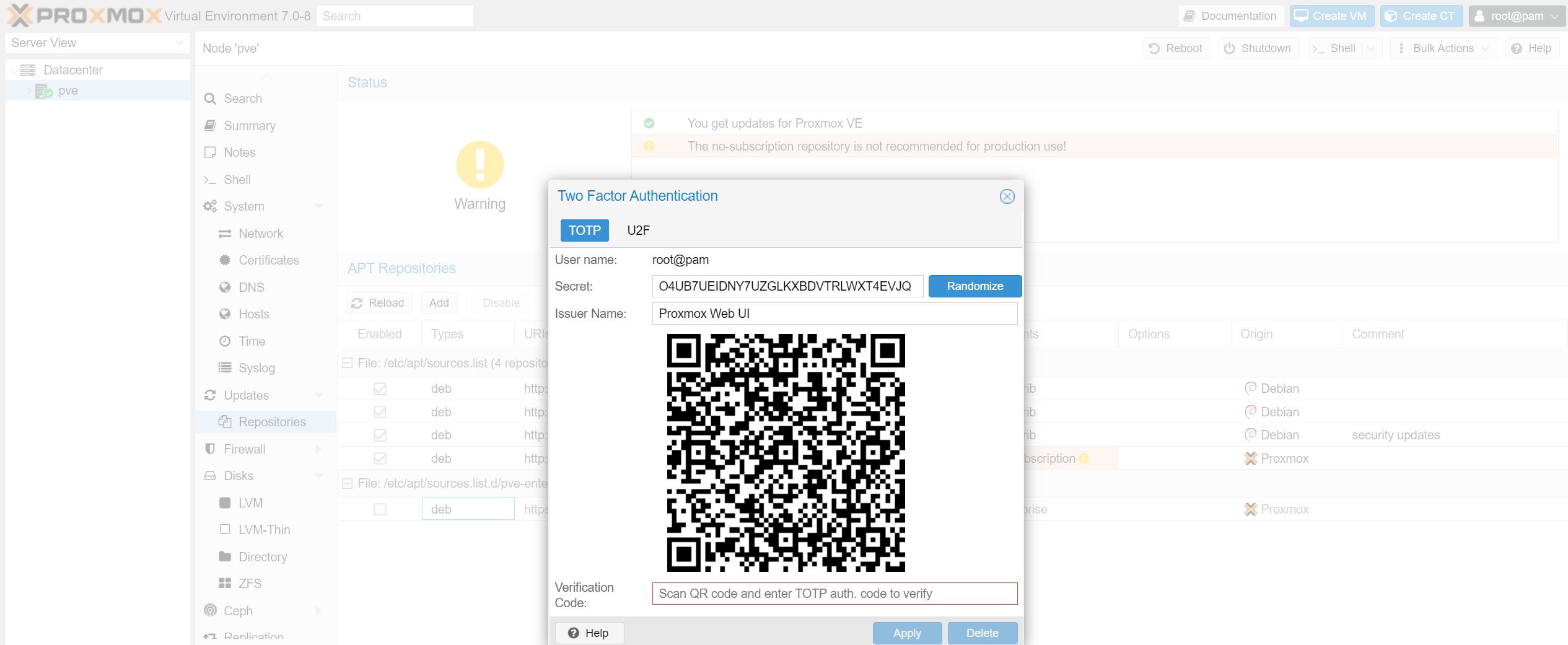 Install Proxmox VE 7 Two Factor Authentication