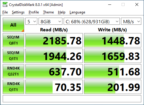 Kingston A2000 1TB CrystalDiskMark 8GB