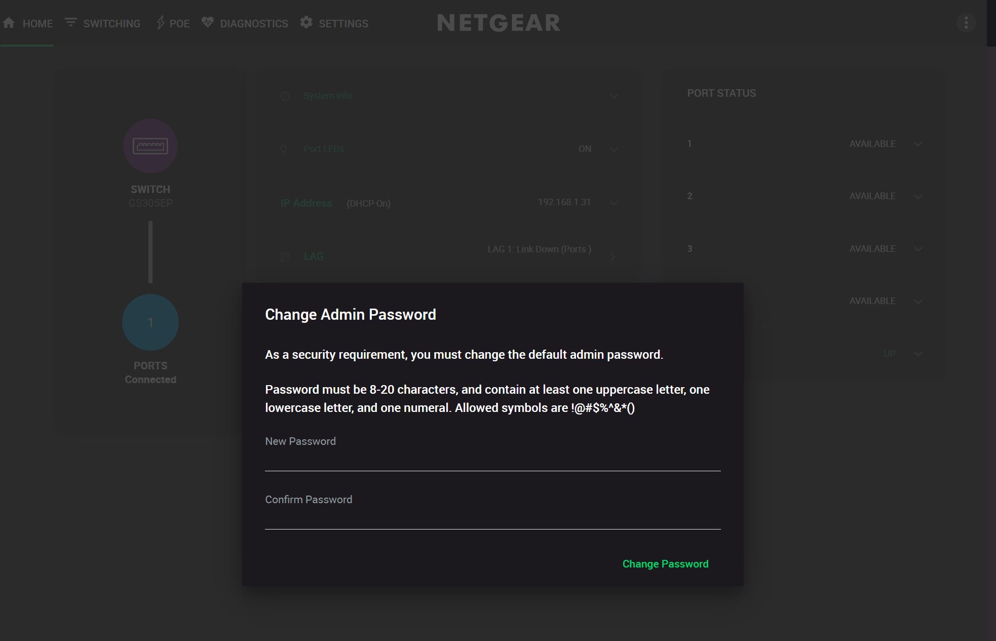Netgear GS305EP ADMIN Logon 2