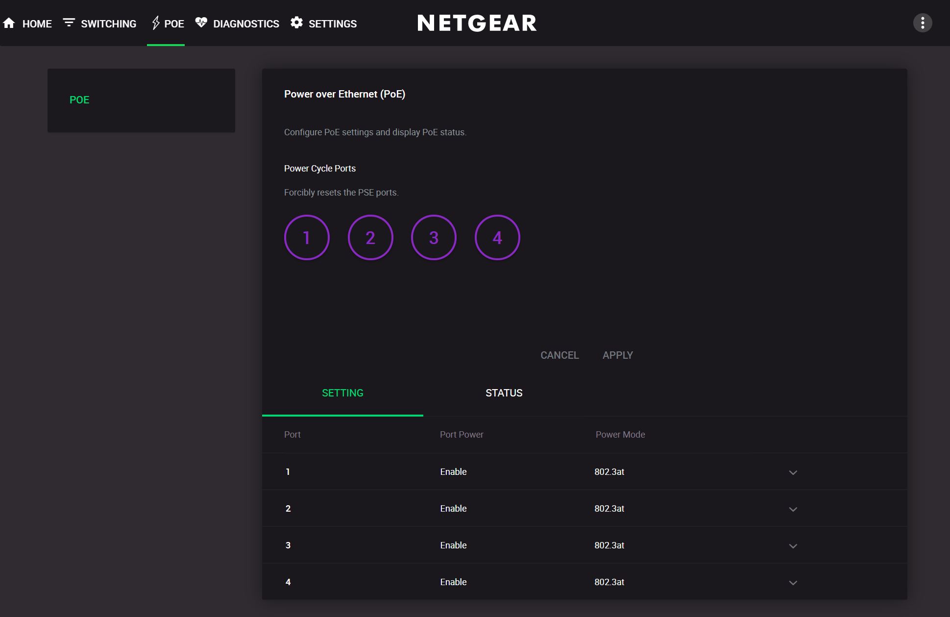 Netgear GS305EP Admin PoE Power Cycle Ports