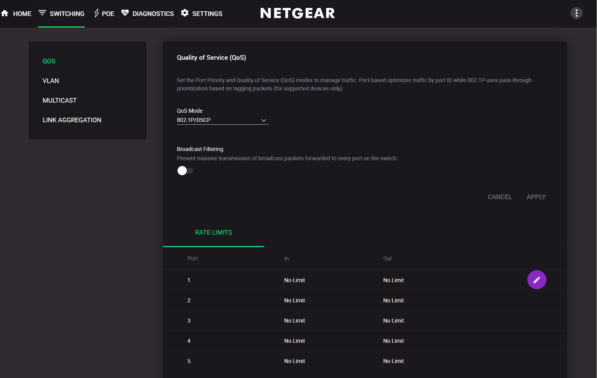 Netgear GS305EP Admin QoS