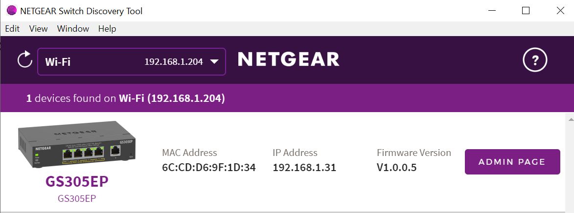 Netgear GS305EP NSDT Find