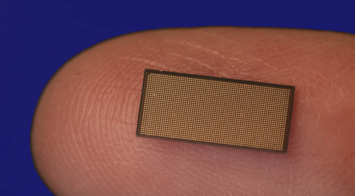 Intel Loihi 2 Neuromorphic Compute Tile on Intel 4 Intel Loihi 2 Cover On Pinky Finger