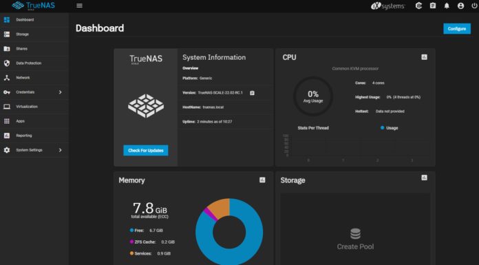 TrueNAS Scale RC1 Launched A Big Milestone TrueNAS Scale RC1 Dashboard