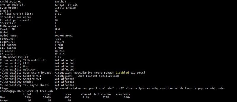AWS EC2 M6g.4xlarge Lscpu And Free Mh Output