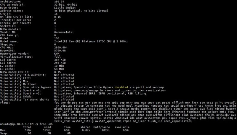 AWS EC2 M6i.4xlarge Lscpu And Free Mh Output