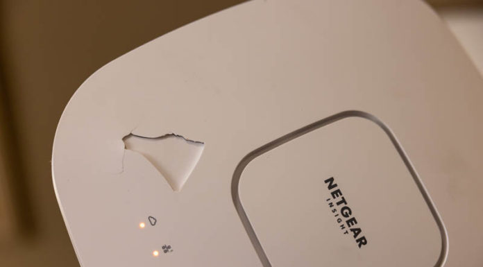 Warning Falling WiFi APs – A Netgear WAX630 WiFi 6 AP Mounting Story Netgear WAX630 Mounting Top Side Damage From Fall