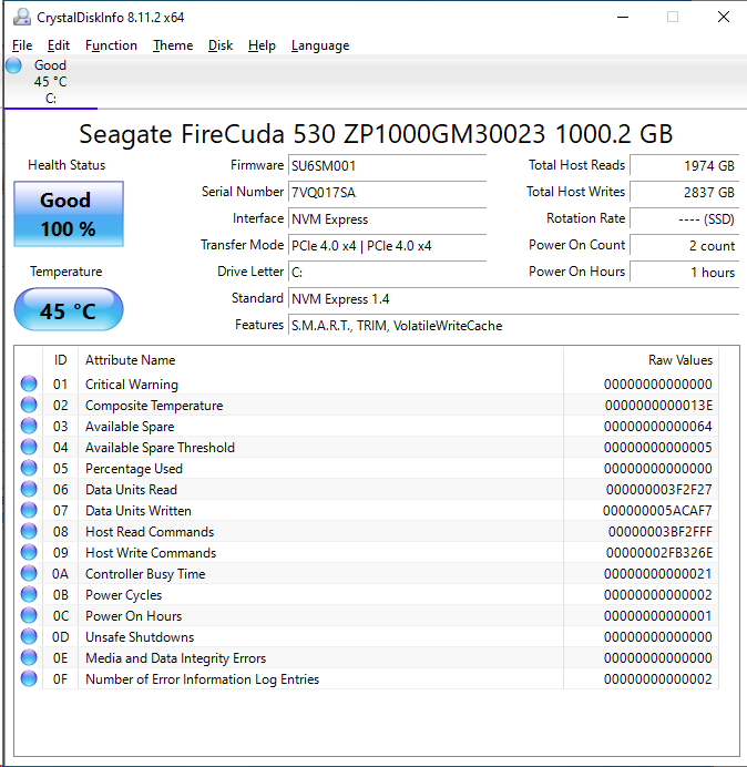 SSD int FireCuda 530 1To - M.2 PCIe 4e gén ×4 NVMe 1.4 7300 Mo/s