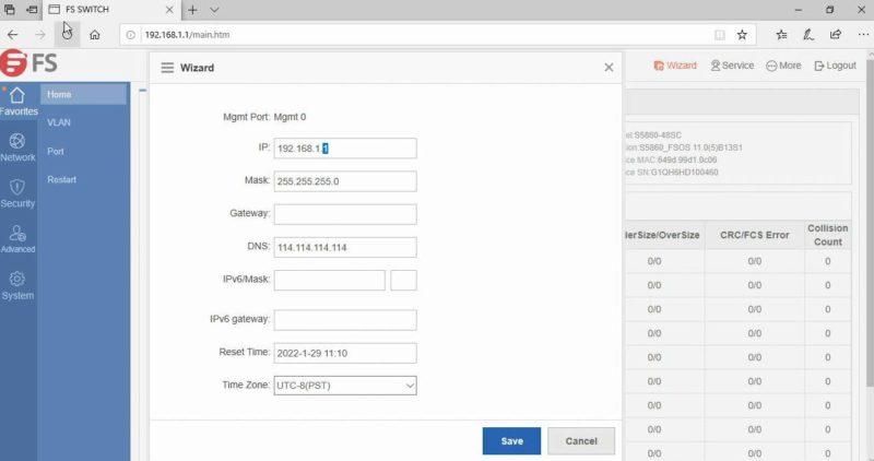 FS Management Initial Login IP Address