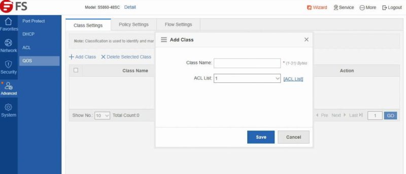 FS Management QOS Add Class