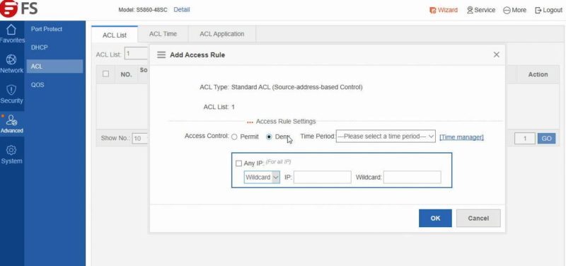 FS Management Web Add ACL Access Rule