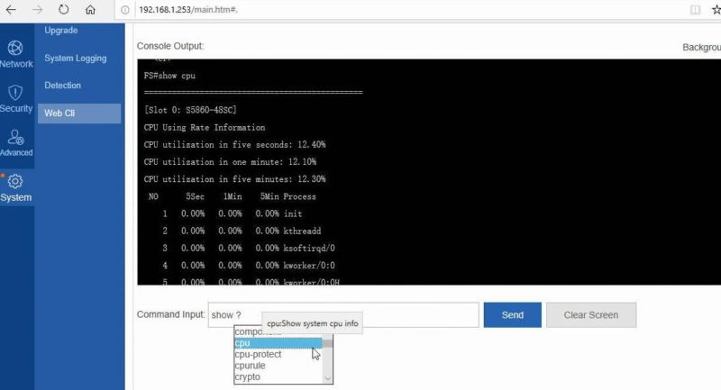 FS Management Web CLI Show CPU