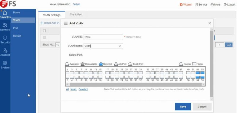 FS Management Web Test VLAN