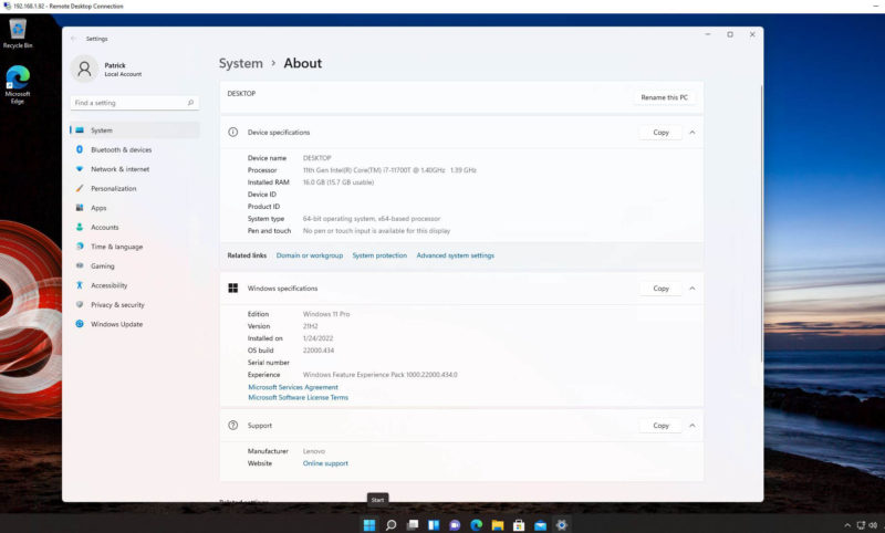 Microsoft Windows 11 Pro Installed Working Via RDP