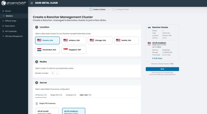 Test Driving the PhoenixNAP Bare Metal Cloud for Big Savings PhoenixNAP BMC Solutions Rancher 3 Node Deployment 1