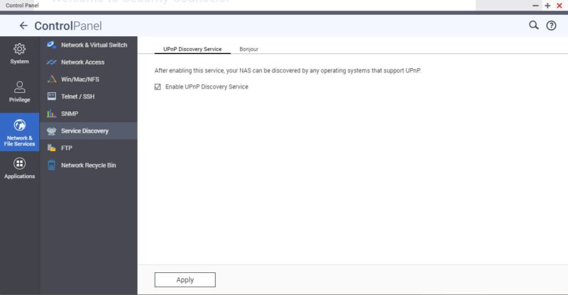 QNAP Enable UPnP Discovery Service