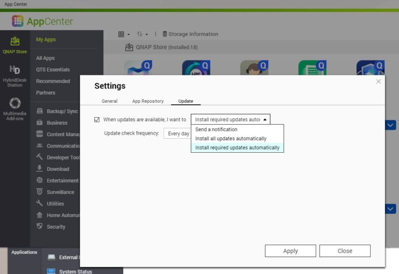 QNAP NAS Auto Update Apps Setting