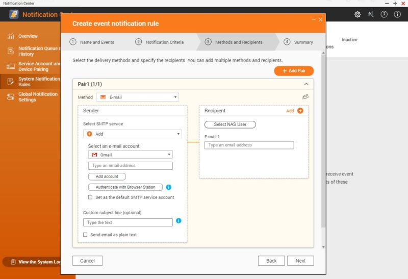 QNAP NAS Notification Center E Mail Example