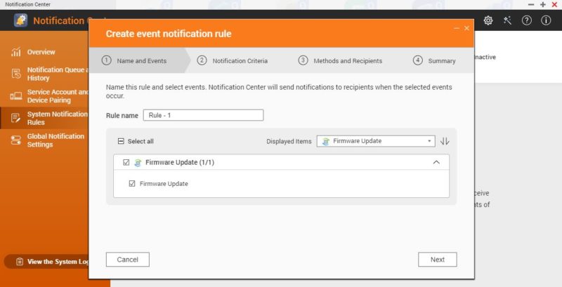 QNAP NAS Notification Center Firmware Update