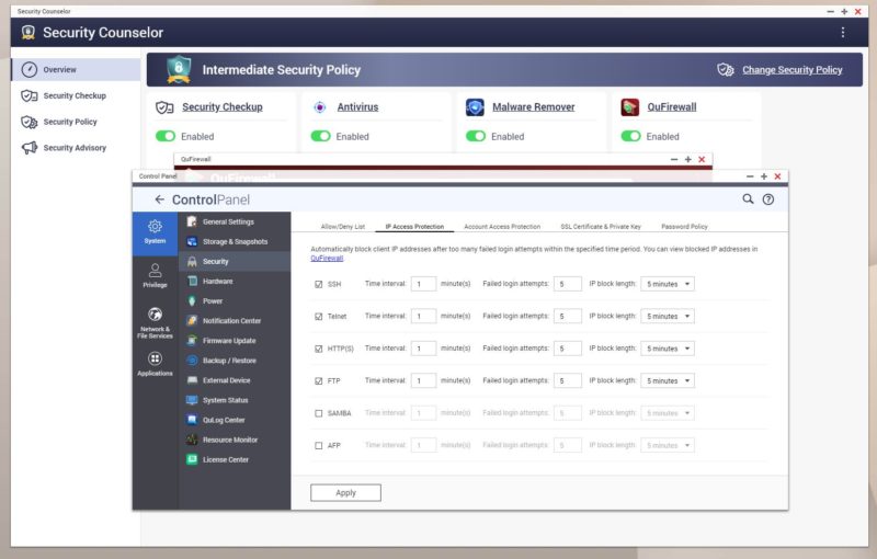 QNAP QuFirewall IP Failed Login Attempts