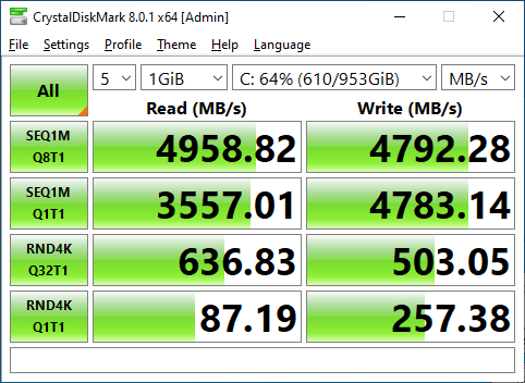 ADATA XPG ATOM 50 1TB CrystalDiskMark 1GB