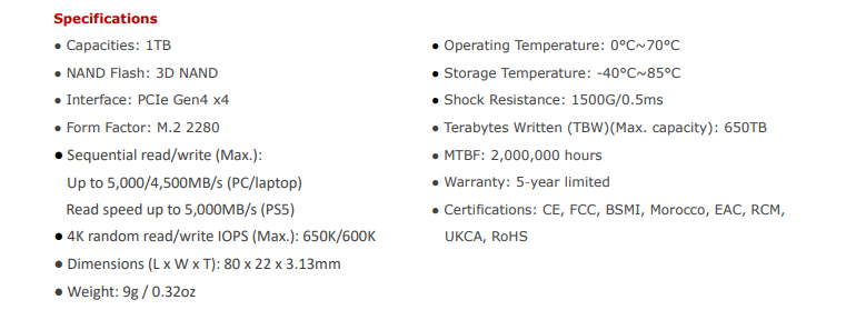 ADATA XPG ATOM 50 1TB Specs