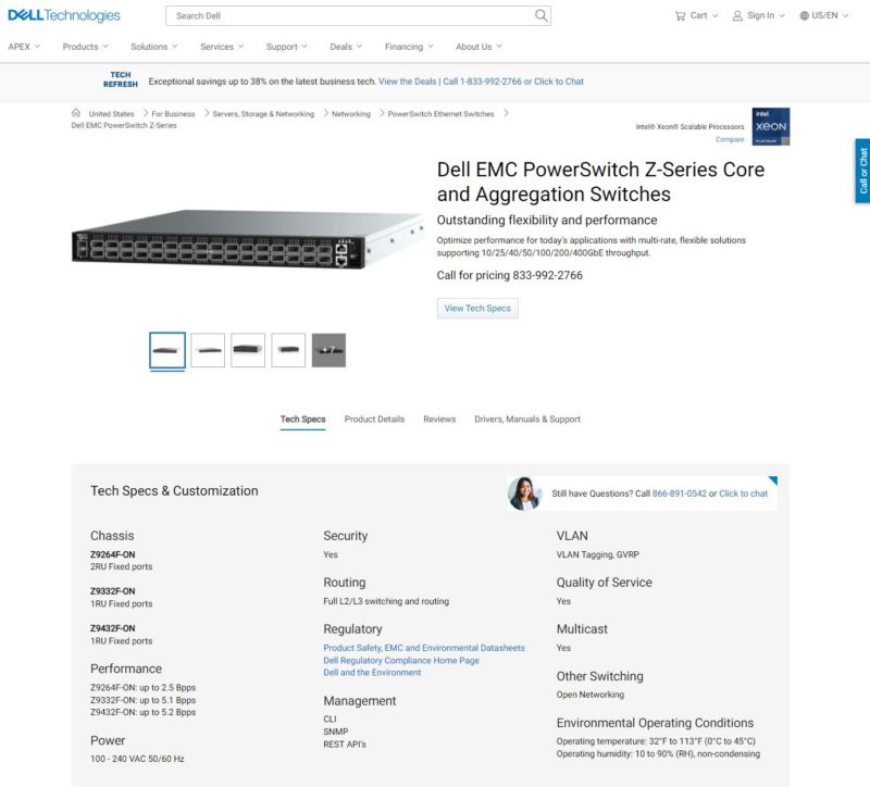 Dell EMC PowerSwitch Z9432F ON Series Page With Intel Xeon Platinum