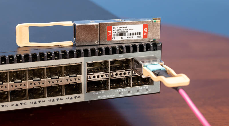 FS 5850 48S6Q With QSFP SR4 40G And MTP Pro Cable Installed