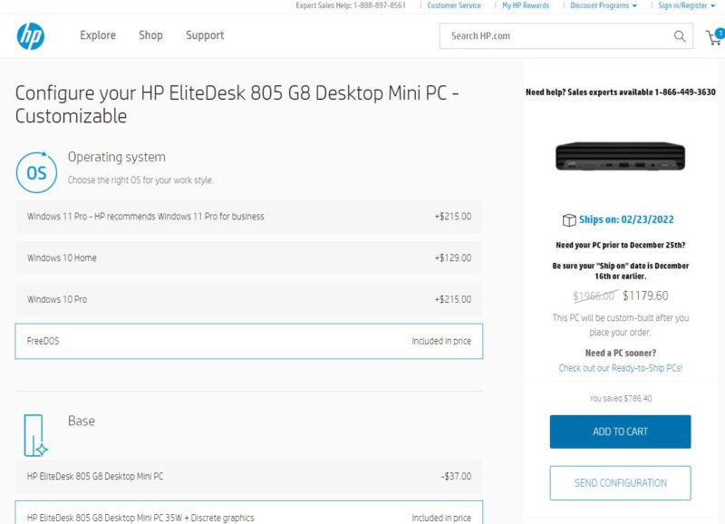 HP EliteDesk 805 G8 Mini Same Configuration 2022 02 23 Estimate Accessed 2022 02 12