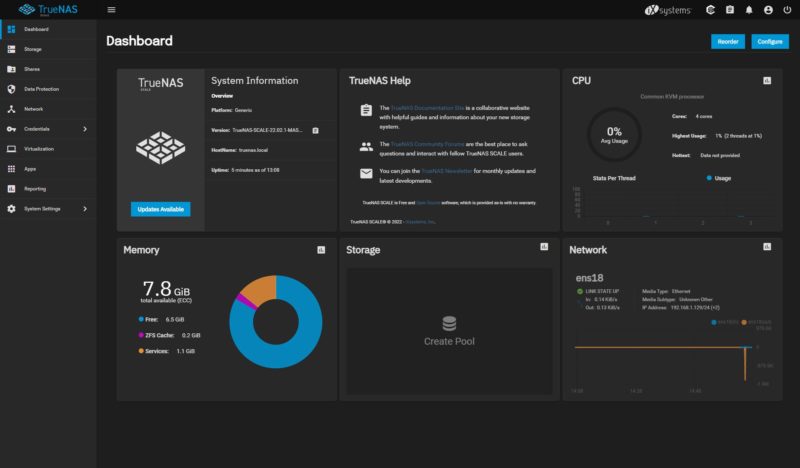 TrueNAS Scale 22.02 Release Dashboard