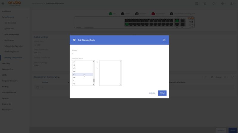 HPE Aruba Instant ON 1960 24G Web UI Setting Up Stacking