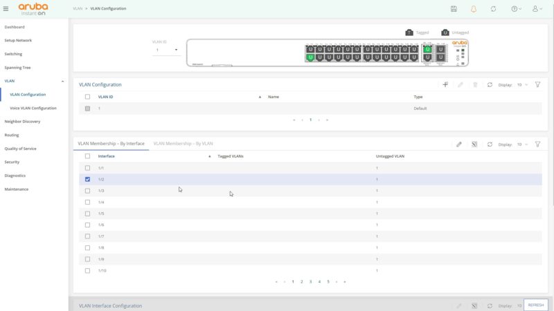 HPE Aruba Instant ON 1960 24G Web UI VLAN Configuration