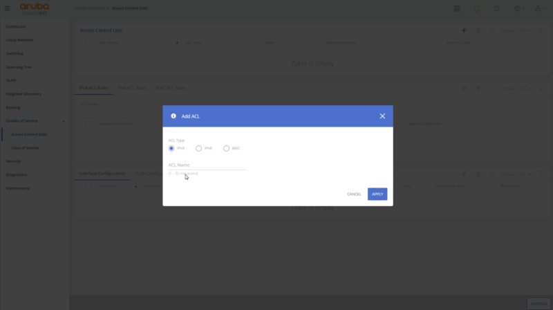 HPE Aruba Instant ON 1960 Web UI Add ACL