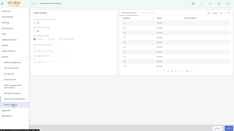 HPE Aruba Instant ON 1960 Web UI DoS Protection