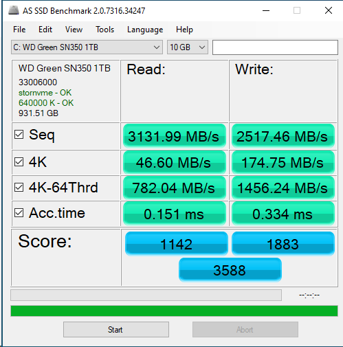 WD Green SN350 1TB ASSSD 10GB