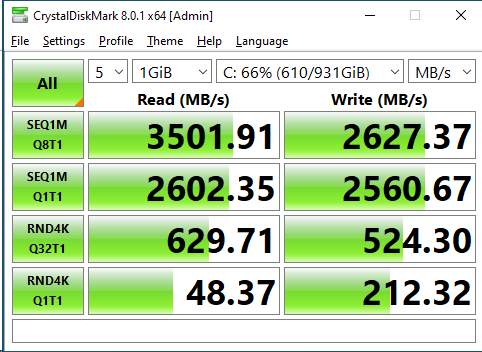 WD Green SN350 1TB CrystalDiskMark 1GB