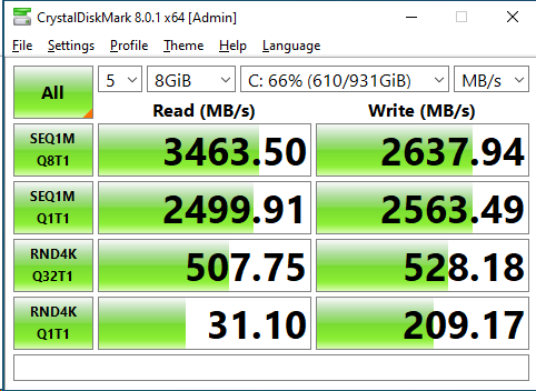 WD Green SN350 1TB CrystalDiskMark 8GB