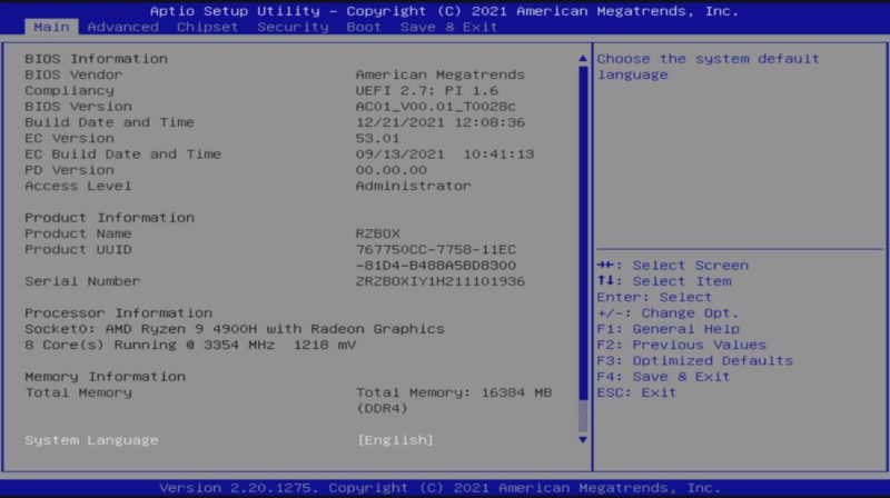 CHUWI RZBOX Ryzen 9 4900H BIOS