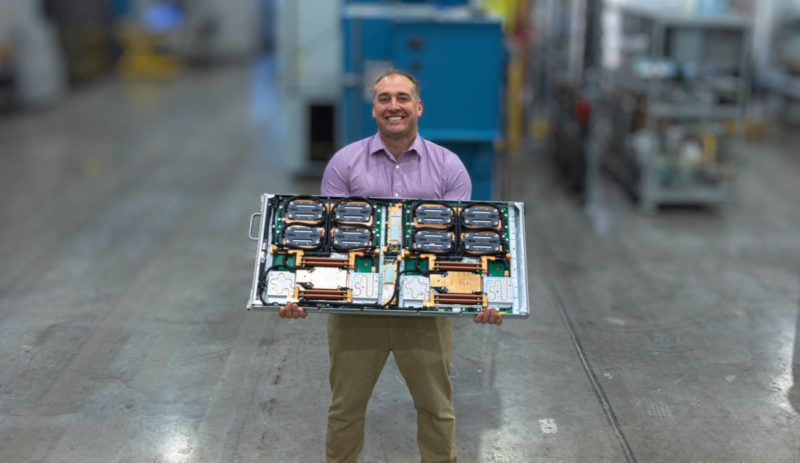 Patrick With HPE Cray EX AMD EPYC And Instinct MI250X Node At CoolIT Systems