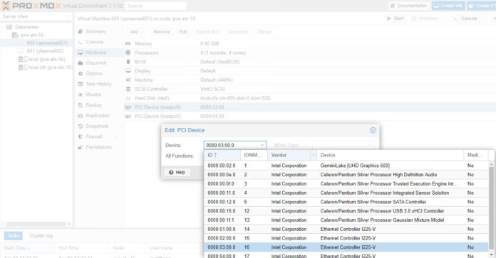 Proxmox VE Web GUI Pick NIC To Pass Through